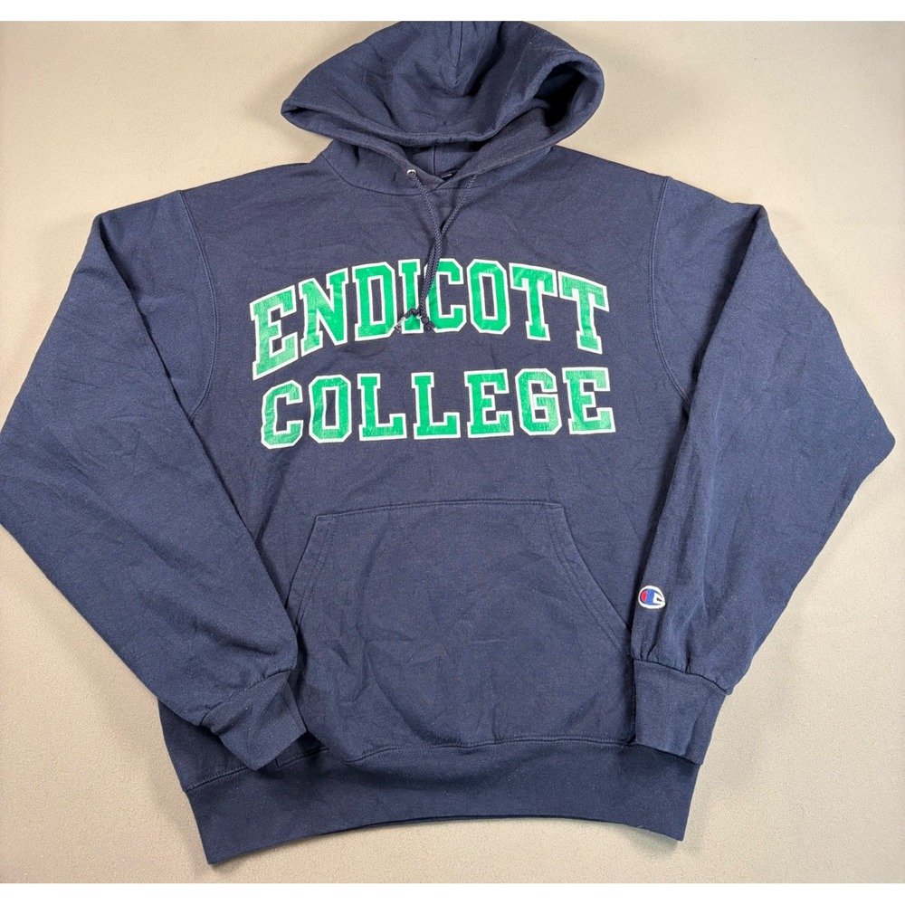Endicott College Eco Fleece Champion Hoodie Navy Blue Mens Small Gulls College